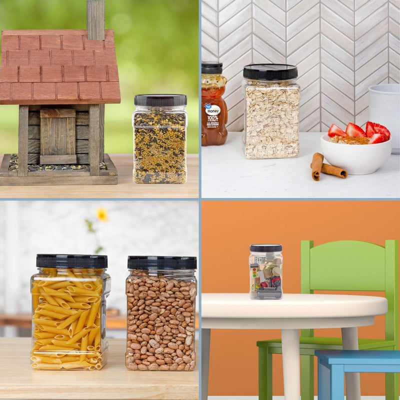 Cornucopia Brands براندز كورنكوبي 32 أونصة برطمانات بلاستيكية مربعة (4 عبوات، ربع جالون)؛ حاويات مستطيلة شفافة سعة 4 أكواب بأغطية سوداء، مع جوانب سهلة الإمساك - Image 5